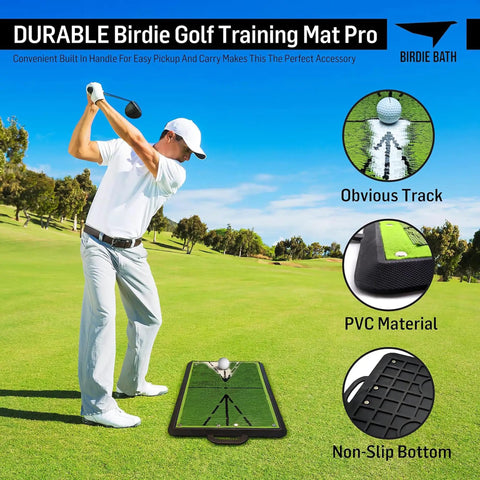 Sequin Tech Golf Mat With Instant Swing Feedback And Ball Impact Analysis displayed on grass with detailed insets