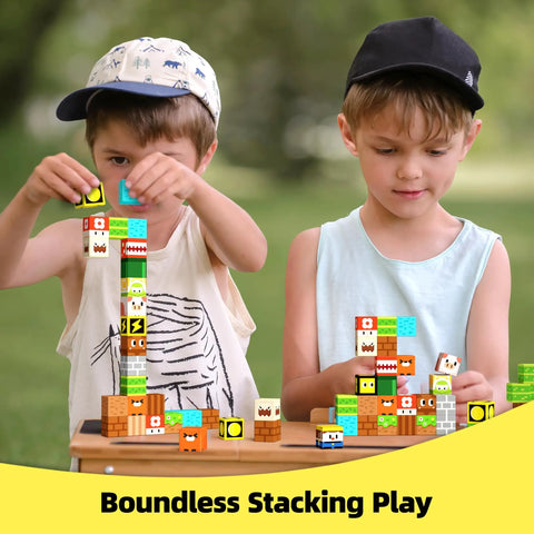 Two kids playing with Magnetic Blocks Building Toys for Kids 3 Plus Boys and Girls Game Based MagWonder Construction Set.