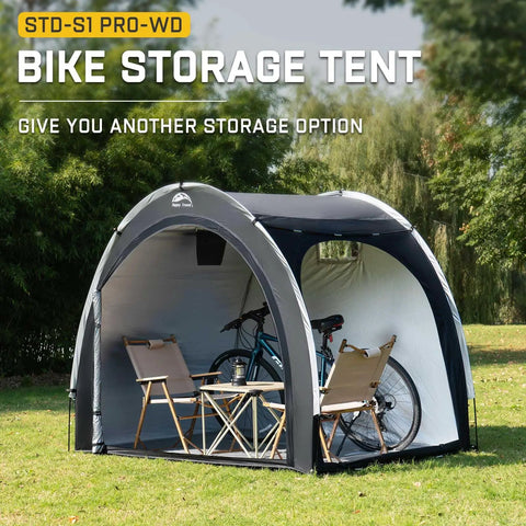 Outdoor Bike Storage Shed Tent With 210D Oxford Fabric PU4000 Waterproof Coating Portable Shelter for bikes in garden setting