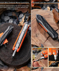 28-In-1 Pocket Multitool Pliers with Replaceable Bits on wood block, showcasing rugged black design and functionality outdoors.