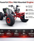 Beast 212cc 4 Stroke Off Road Go Kart With CVT Automatic Transmission, Hydraulic Disc Brakes, Electric And Pull Start, Neutral Forward Reverse, 8 Inch All Terrain Tires, LED Headlight Red
