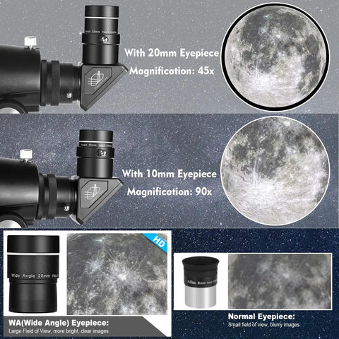 High Powered Travel Telescope For Adults With 80mm Aperture And 900mm Focal Length Beginner Friendly Astronomy Gift Refractor with eyepiece comparison and moon view