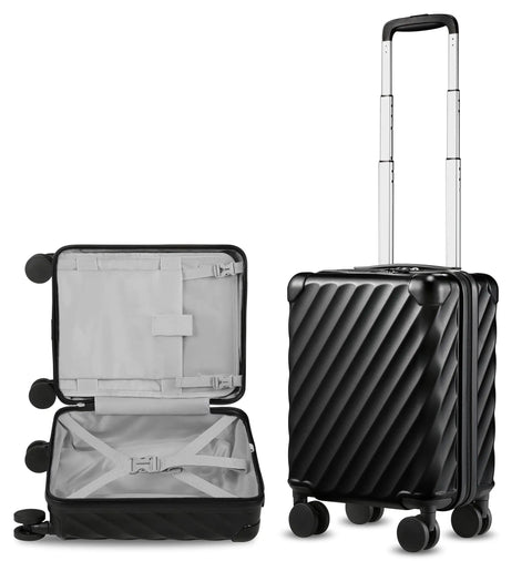 Underseat Carry On Luggage With Spinner Wheels Polycarbonate Hard Shell 17.5 By 12 By 8 Inches Airline Approved 23 Liters Capacity