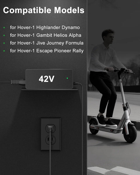 42V 2A Electric Scooter Charger For 36V Battery Systems With 5.5x2.5mm DC Round Plug, Compatible With Hover-1 Highlander Dynamo Gambit Helios And More, Not For 29.4V Or 3-Prong XLR Models