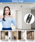 Upgraded Invisible Door Hinges 2 Pack Black 6 Inch Concealed Hidden Hinges For Doors With 3 Way Adjustable And 180 Degree Swing Copper Support Heavy Duty 88 Lb Load Bearing shown installed in various door types.