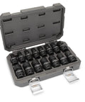 1/2 Inch 6 Point Metric Universal Impact Socket Set, 15 Piece, Built Tough In Cr-Mo Steel With Off Corner Loading To Prevent Fastener Rounding