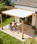 Family under pergola with Heavy Duty Gazebo Brackets Kit For Outdoor Pergolas DIY Rust Proof Hardware With 3 Way And 4 Way Corner Brackets Screws.