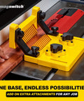 Ultra Handy Woodworking Starter Kit With Featherboard, Mounting Push Block And Magnetic Base Clamp Holder in use on table saw