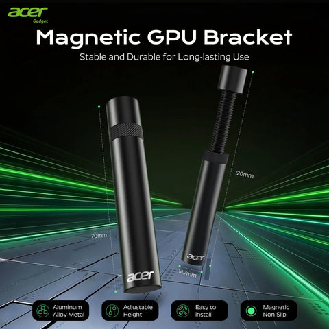 Image of GPU Sag Bracket With Magnetic Base And Non-Slip Stand For Graphics Cards in aluminum alloy, shown from side view, fits 70-120mm.