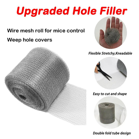 Stainless Steel Wire Mesh Roll For Rodent Control 5 Inch By 30 Foot Hole Filler Fabric Weep Hole Covers on display.