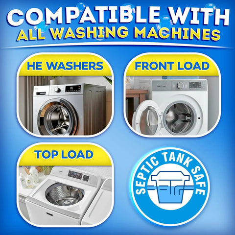 Heavy Duty Washer Cleaning Tabs For Pet Houses Dissolves Fur And Gunk Quick Erases Foul Smells In Front Or Top Load He Washers compatible with all types of machines.