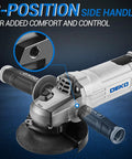Four And A Half Inch Corded Angle Grinder With 7.5 Amp Motor Up To 12,000 RPM with ergonomic two-position handle in focus