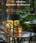 Black electric outdoor infrared heater 1500W for indoor and outdoor patio use with IP55 waterproof rating on a wet table.