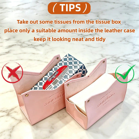 Pink PU Leather Tissue Box Cover Minimalist Modern Nordic Decor For Home Office And Car Durable Rectangle Tissue Holder