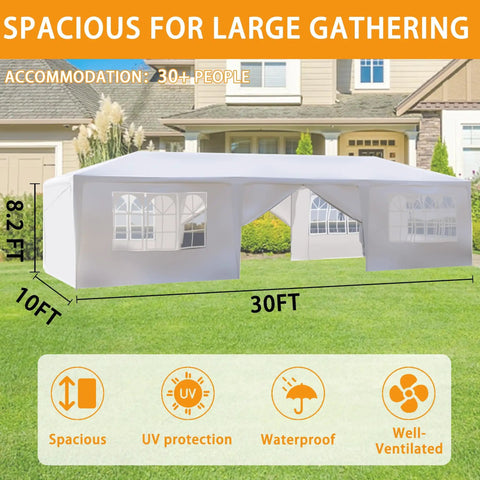 10x30 Ft Party Tent Heavy Duty Outdoor Canopy With 8 Removable Sidewalls For Backyard Patio Events Weddings Barbecue White