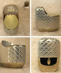 Modern Dual Flush Toilet Featuring Silent Vortex Flushing System And Soft Close Seat In Sleek Gold Bathroom Design angled view