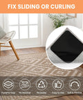 Room with decorative rug and overlay of No Slip Rug Corner Grips 4 Pcs For Hardwood Floors And Tile, showing anti-slip feature.