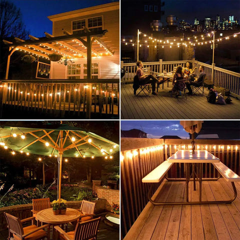 Solar Outdoor String Lights 25ft 26 LED G40 Bulbs USB Rechargeable Portable Edison Cafe Lights For Porch Patio Pergola