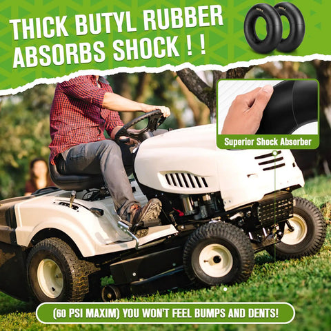 Premium Heavy Duty 18x8.50-8 And 18x9.50-8 Inner Tube Featuring Tr-13 Valve Stem on a lawn mower.