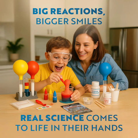 Child and adult using Epic Chemistry Set With 52 Hands On Experiments For Kids Aged 8 To 12 Volcano Lab Project Epic Foaming Reactions
