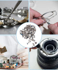 100Pcs Watch Battery Clamp Screws Set For Micro Screw Replacement In Watches, Essential Watch Repair Kit displayed in use
