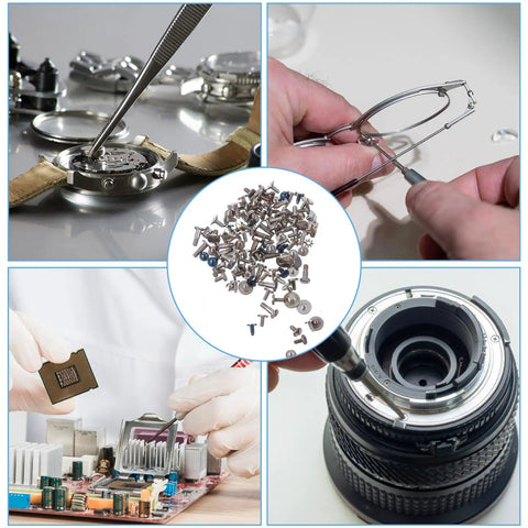 100Pcs Watch Battery Clamp Screws Set For Micro Screw Replacement In Watches, Essential Watch Repair Kit displayed in use