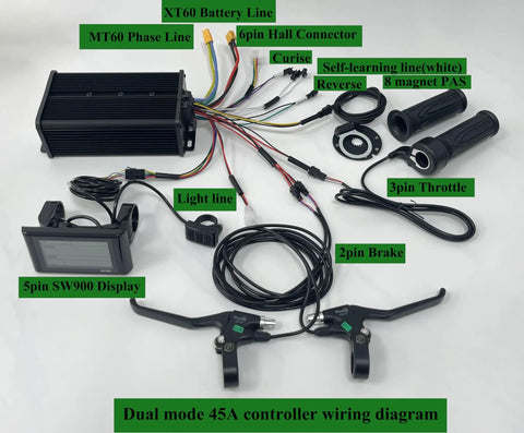 Wiring diagram and components of the Beast Mode Fat Tire Electric Bike Kit 48-72V 2000W Front Hub Motor With 135mm Dropout Dual Mode Sine Wave Controller