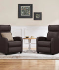 Comfy Padded Seat Recliner Chairs Set Of 2 For Home Theater with Brown PU Leather in modern living room setup.