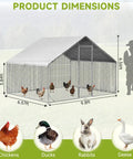 Walk In Chicken Coop With Run And Galvanized Enclosure, Waterproof UV Cover, Secure Lock, 9.8 x 6.6 x 6.6 feet, with chickens