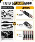 200 Pieces Quick Connect Wire Terminals for Wiring Job Double Push in Plugs comparison image with traditional splicing and clean wiring.