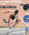 Skateboarder performing a trick with Double Kick 31-Inch Maple Deck Skateboard With ABEC-9 Bearings And 95A PU Wheels, Bat King graphic.