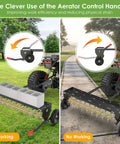 Tow Behind Spike Aerator 40 Inch Heavy Duty Rolling Lawn Aerator With 3D Star Tines And Weight Tray in use and idle comparison