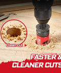 Pro Grade 15 Piece Hole Saw Kit Five Eighths Inch To Three Inches With Mandrel cutting wood with a clean circular cut