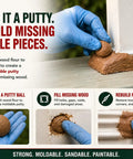 Heavy Duty Wood Repair Kit with Penetrating Epoxy Resin and Wood Filler for Restoring Broken Boards and Deck Planks Using the 48 Oz Set for Waterproof Fixes That Go On Like Butter and Lock Down No Sweat for Rock Solid Results, applying moldable putty.