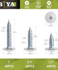 Heavy Duty White Wood Screws 120 Piece Bulk Kit Featuring Rugged Carbon Steel Frame For Cabinet Fastening And No Sweat Self Tapping Install In Three Handy Sizes, showing various screw sizes and heads.