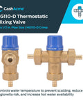 Front and side views of Half Inch HG110 Crimp Thermostatic Mixing Valve With Barb Connections And Integral Checks Brass Fitting