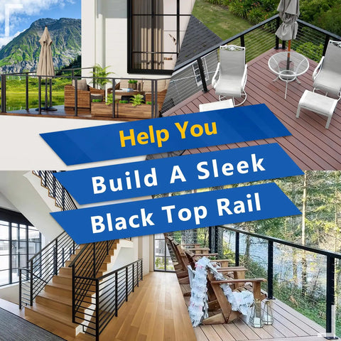 Built Tough 8 Foot T304 Stainless Steel Handrail In Sleek Black For Deck And Stair Projects Featuring Two By One Inch Rectangular Profile With Heavy Duty Cable Railing Mounts And Hassle Free Residential Safety Install.