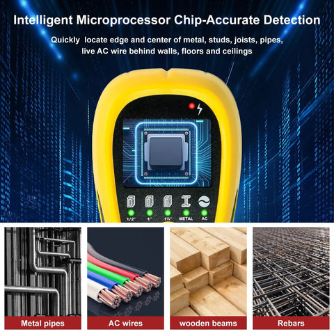 Heavy Duty Multisurface Stud Detector And Five In One Wall Scanner With Crisp Lcd Display, Dead On Precision For Pinpointing Wood Framing, Metal Pipes, Live Ac Wiring, And Steel Rebar Behind Drywall With Zero Sweat Drilling