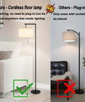 Comparison of cordless battery powered floor lamp with remote and plug-in lamp in living rooms, highlighting portability and ease.