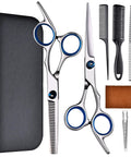 Two Pair Hair Cutting Scissors Set With Straight And Textured Blades Pro Grade Stainless Steel Hairdressing Shears For Home Haircuts