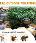 Set It And Forget It Vacation Ready Automatic Pond Feeder Programmable Lcd Controller with weatherproof design near koi pond.
