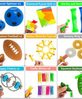 76 Pack Sensory Fidget Toys Set For Stress Relief And Anti Anxiety, featuring toys like soccer spinner, puzzle ball, and slimes.