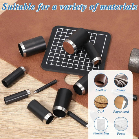 Leather Circle Cutter Tool Set 16 Piece Circle Punch Kit 1mm To 15mm High Carbon Steel Round Cutting Dies on leather and mat