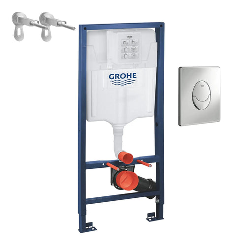 Rapid SL 3 In 1 Wall Hung Toilet Kit With Wall Brackets And Skate Air Flush Plate Dope Chrome Finish frame and flush plate visible