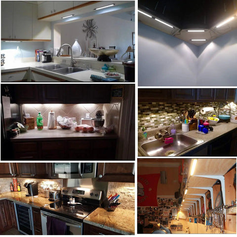 Plug And Play Dimmable Under Cabinet LED Light Bar Kit With Rotary Dimmer Switch, Linkable 3 Panel 9W Daylight White installed in kitchens