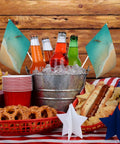 Rowing Team Handheld Flags On Sticks Ocean Sea Landscape Mini Flags on picnic table with food and drinks