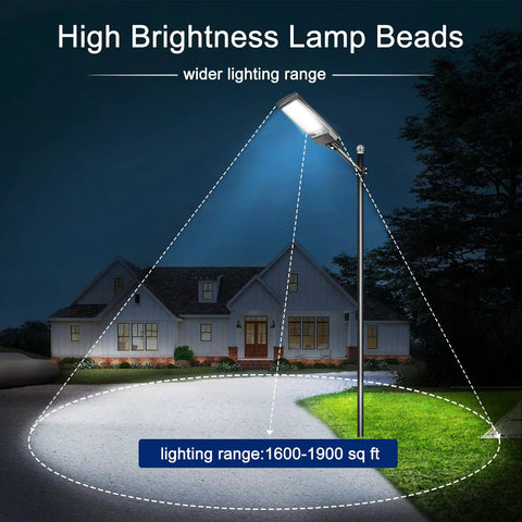 Solar Street Light With Dusk To Dawn Sensor, Motion Sensor, Remote Control, illuminating a driveway at night