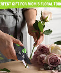 Person using 8.5 Inch Bypass Pruning Shear For Easy Yard Work, Heavy Duty Garden Scissors With Labor-Saving Gear on roses