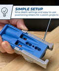 Portable Pocket Hole Jig System With Adjustable Position Sliders And Clamp Adapter For Materials Half Inch To One And A Half Inches Thick Lets You Make Strong Joints At Multiple Angles For Quick Pro Level Woodworking Projects shown in use on wood