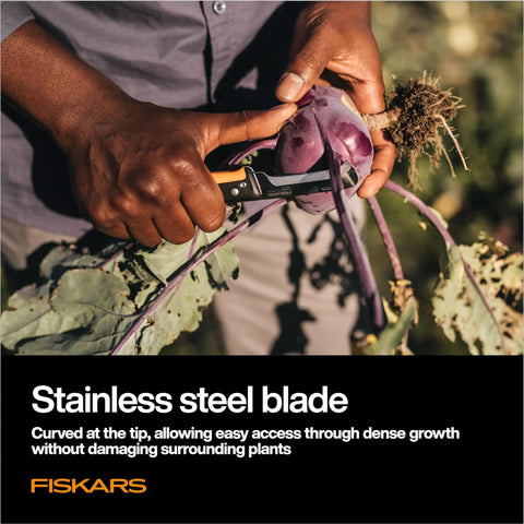 Foldable Produce Knife For Garden Harvests One Handed Safety Lock Stainless Steel Curved Blade cutting vegetable stem